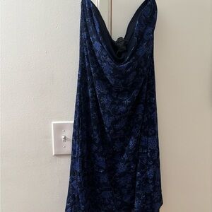 Vintage Elegant Strapless Blue Floral Dress